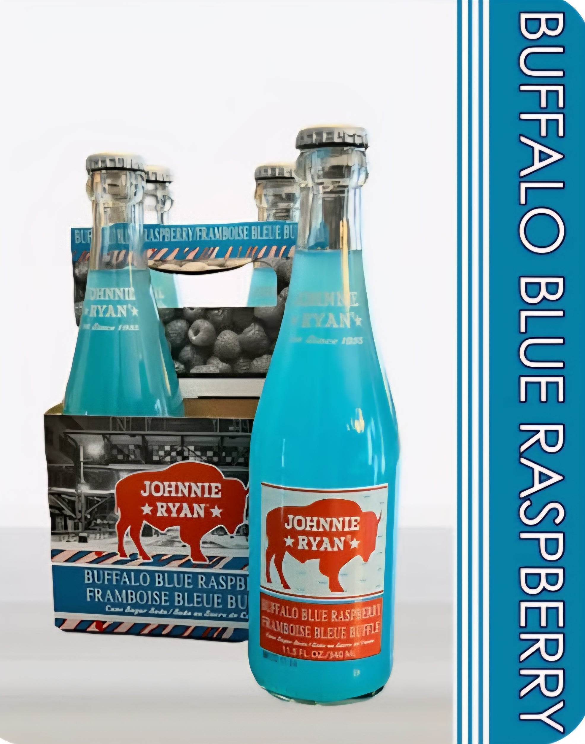 Johnnie Ryan Buffalo Blue Raspberry - Cane Sugar Soda 4 Pack