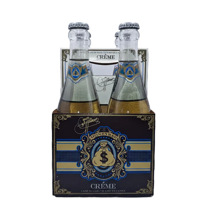 Moneybag Crème Soda premium craft soda 4-pack with elegant blue and gold packaging